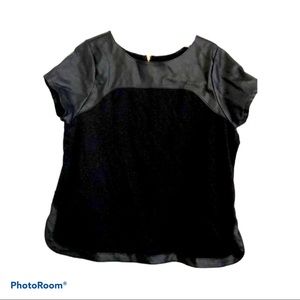 Goth Punk Black Vegan Faux Leather Mixed Material Top‎
